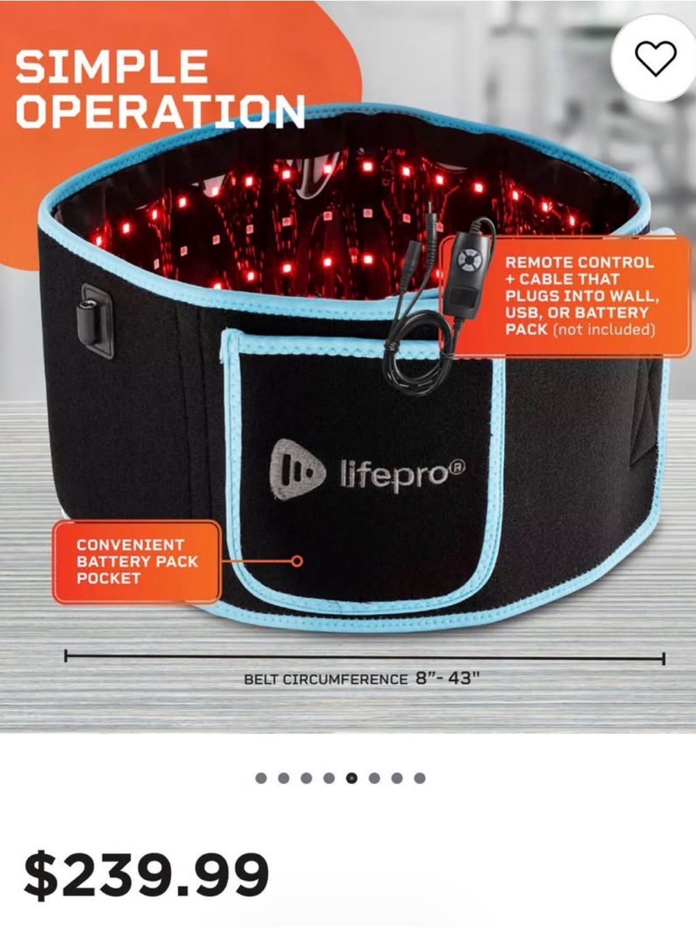 LIFEPRO RED LIGHT THERAPY BELT- lose inches off waist New Sealed in box
